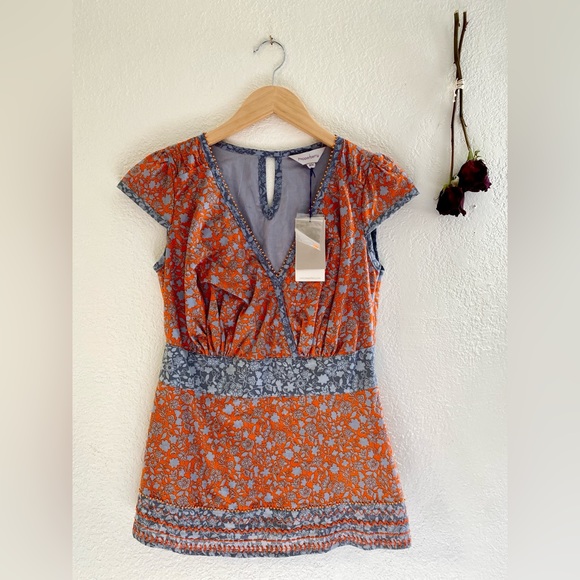 NWT Bravissimo Beaded Cross Front Top in Orange print  8UK/ 4US. SC Super curvy - Picture 2 of 8